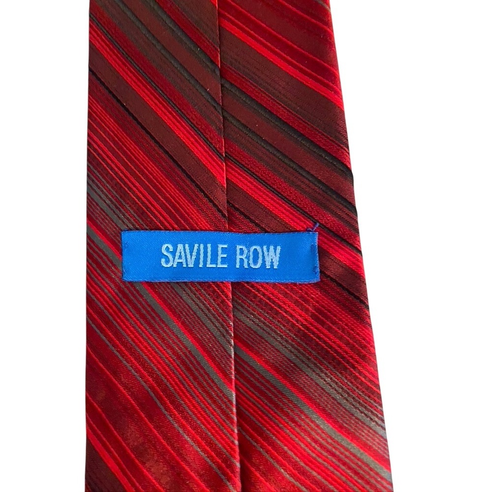 Savile Row Mens Red Burgundy Grey Diagonal Striped 100% Silk Necktie Tie